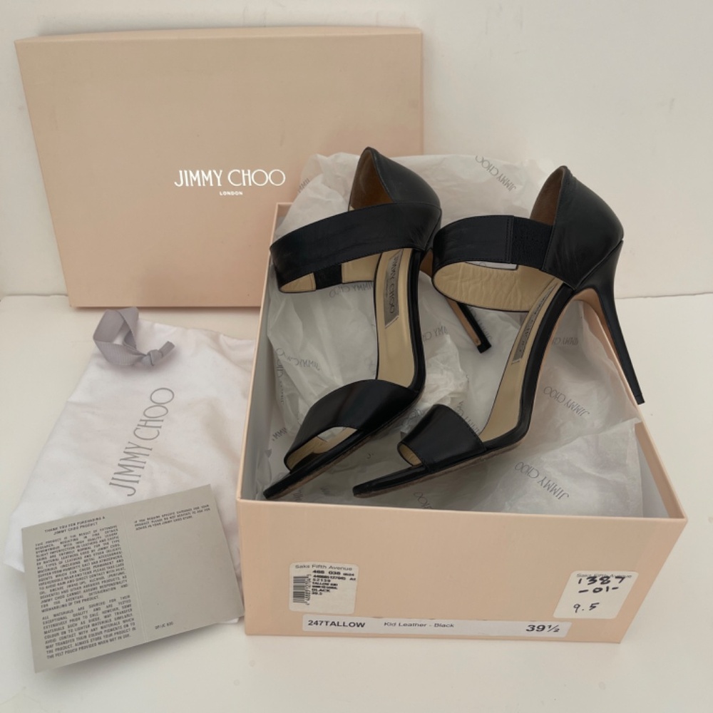 Authentic Jimmy Choo Tallow stiletto sandals, black leather, size 39.5 (9.5 US)